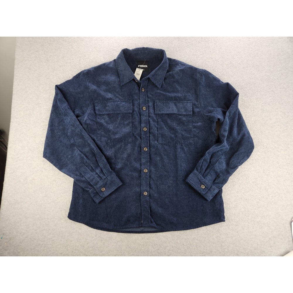 NWT RSQ Corduroy Mens Size XL Navy‎ Blue Premium Button Cords Shirt  MSRP $45